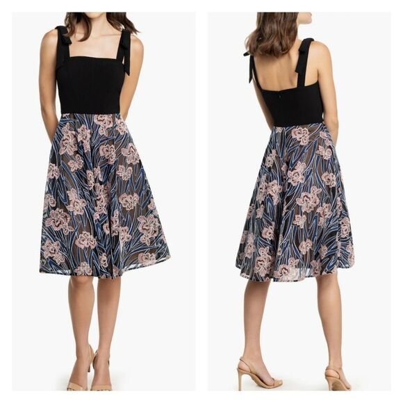 Dress The Population Saige Tie Shoulder Floral Embroidered Lace Strappy Dress - Picture 1 of 12